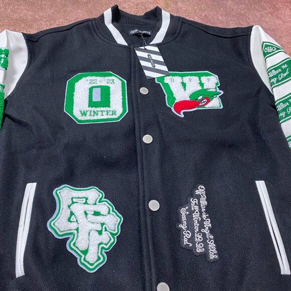 Off-White Black And White Embroidered Baseball Jacket - Picture 3 of 9